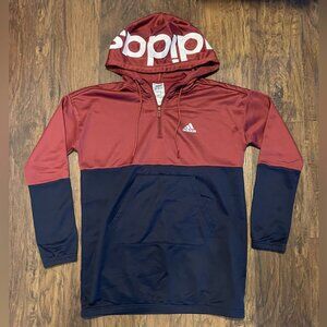 Adidas 3/4 zipper pullover hooded jersey sweater long sleeve 2 tone logo on hood